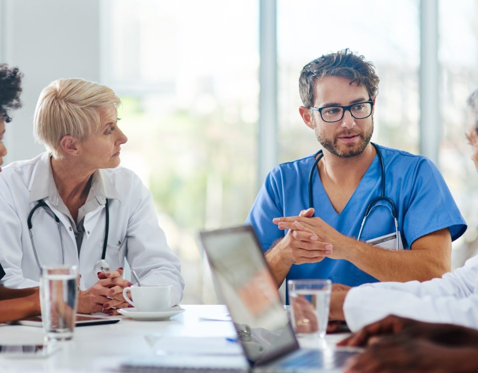 Shot of a team of doctors having a meeting in a hospital