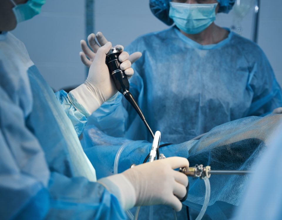 Gynecological treatment of the patient in surgery room