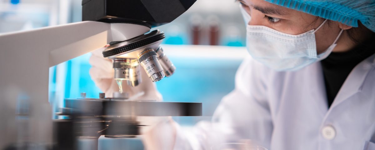 microscope in a medical research lab or science laboratory, study for making vaccine