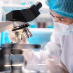 microscope in a medical research lab or science laboratory, study for making vaccine